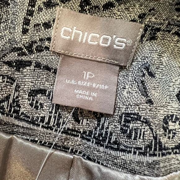 Chico's NWT Jacquard Jacket Convertible Faux Fur Cuff Cream Silver size 1P 8-10P - Picture 5 of 13